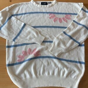 Catalina White Sweater with Blue and Pink Accents